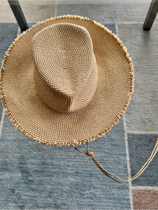 Eric Javits Accessories - Eric Javits Tan Straw Wide-Brim Sun Hat with Chin Tie